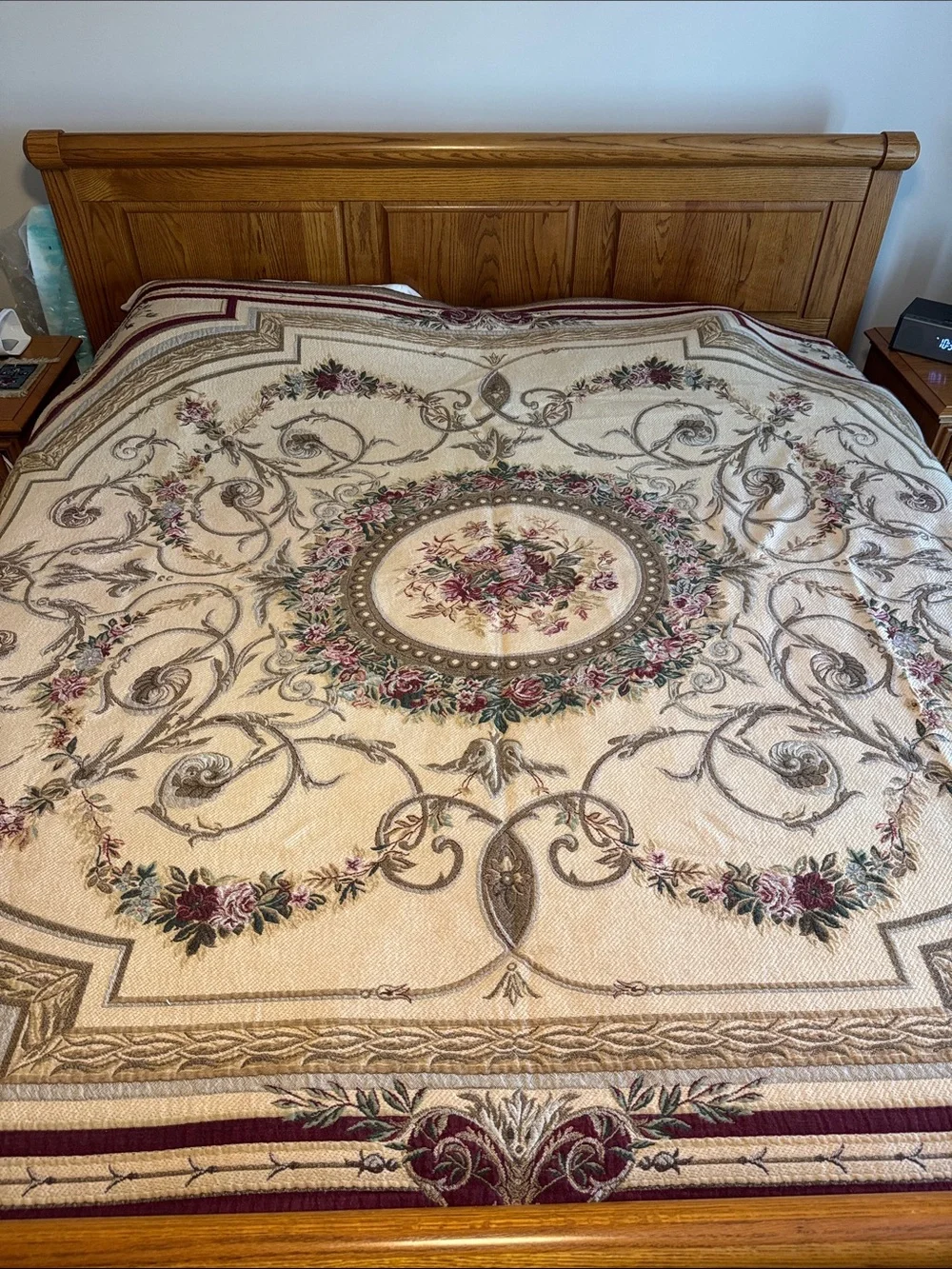Best of Flanders Tapestry Vintage Floral Medallion Belgium King Bedspread Quilt